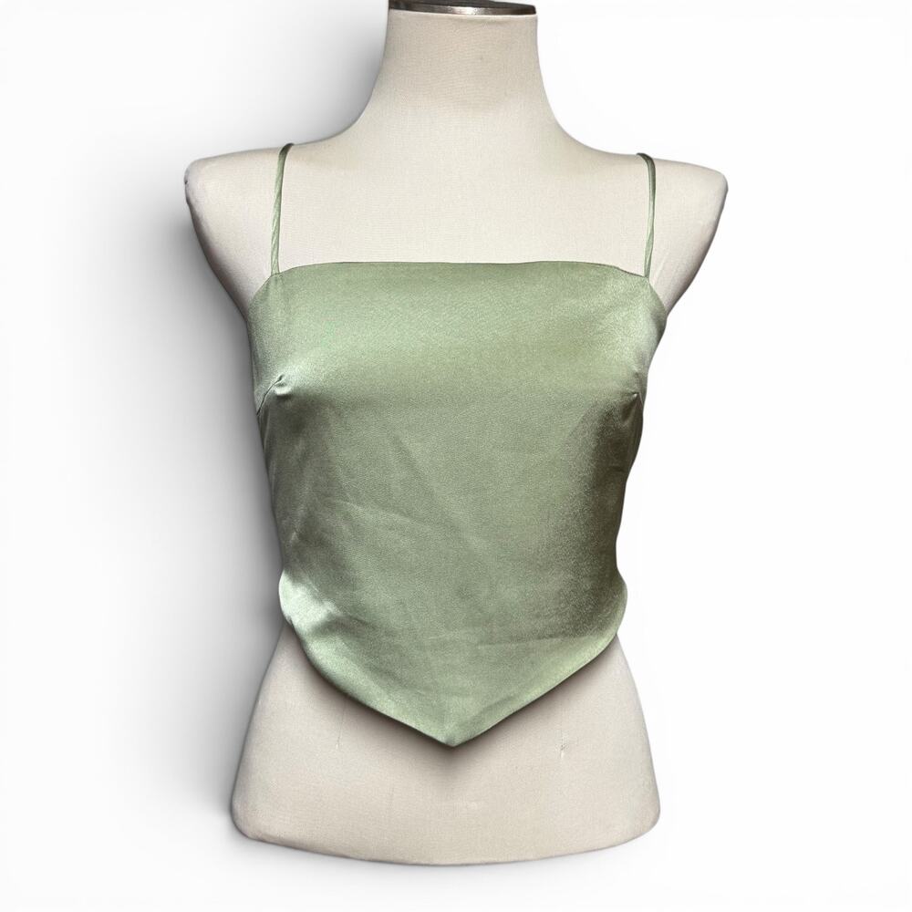 Mimosa Satin Tie Back Cropped Top Green Large